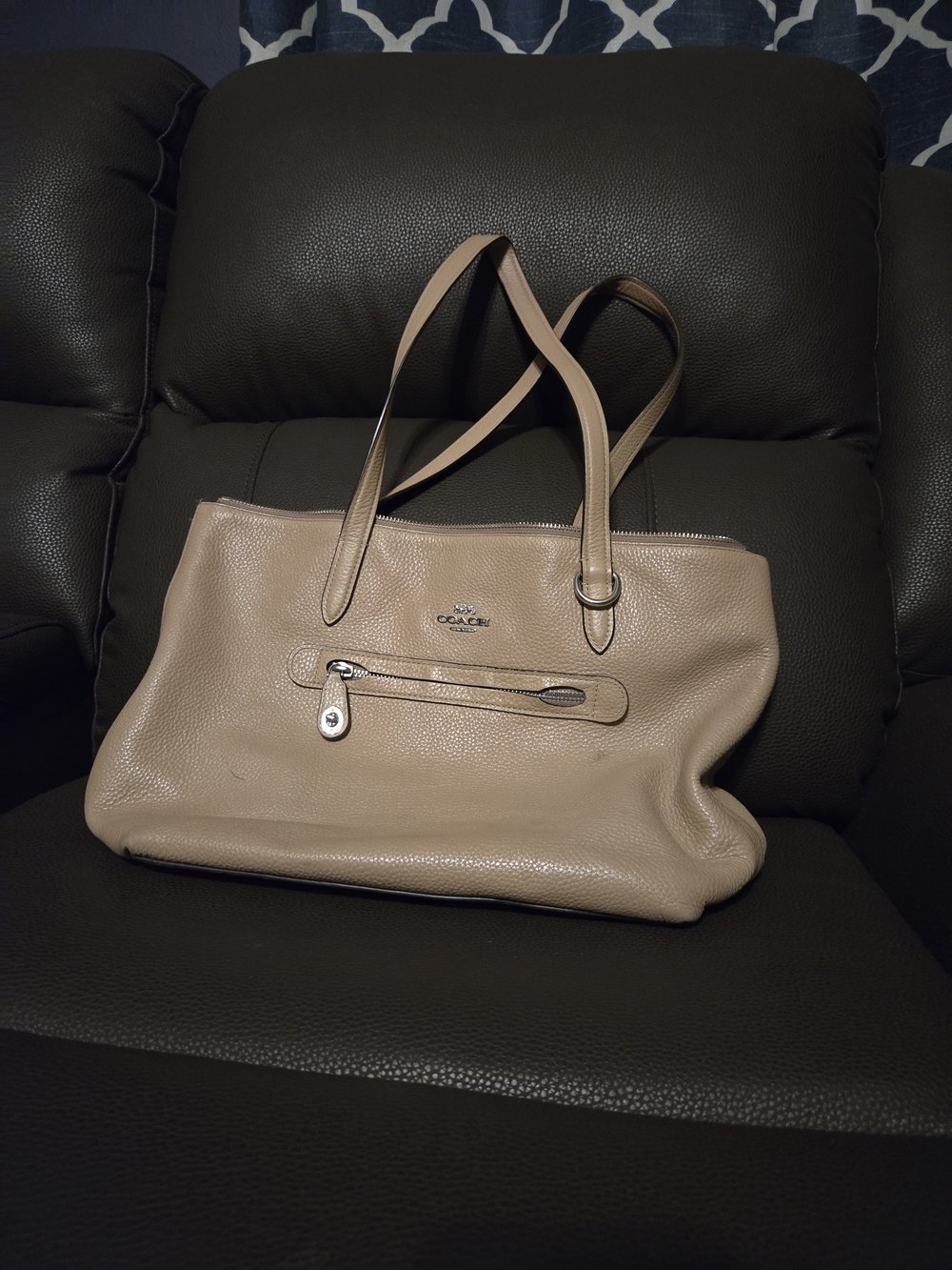 Coach Pebbled Leather Taupe Tote in Neutral Beige